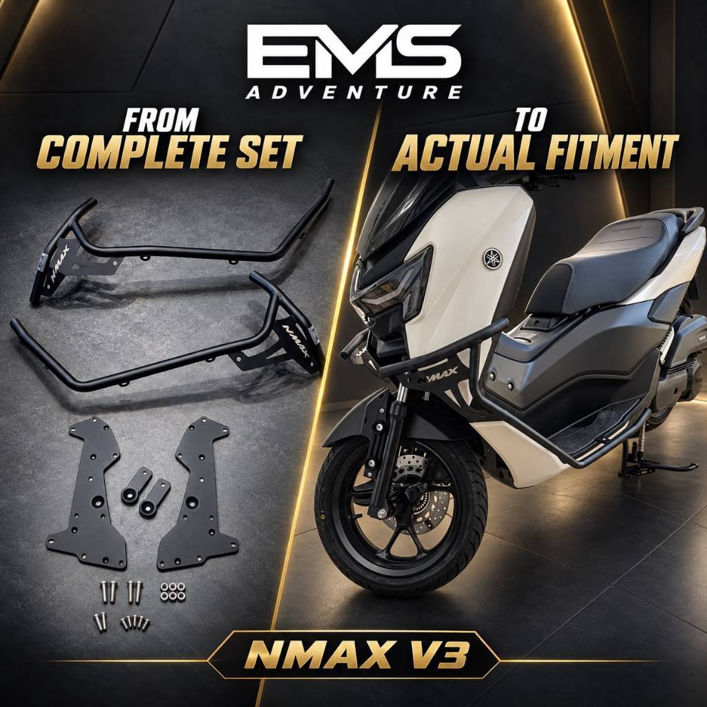 EMS Crash Bar พร้อมที่วางเท้า YAMAHA Nmax V3 แถบป้องกันตัวถังรถจักรยานยนต์ อุปกรณ์เสริม NMAX LOGO