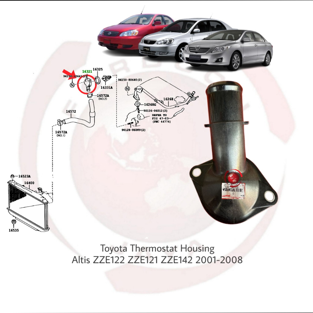Toyota Thermostat Housing Altis ZZE122 ZZE121 ZZE142 Wish ZNE10 16321-22070