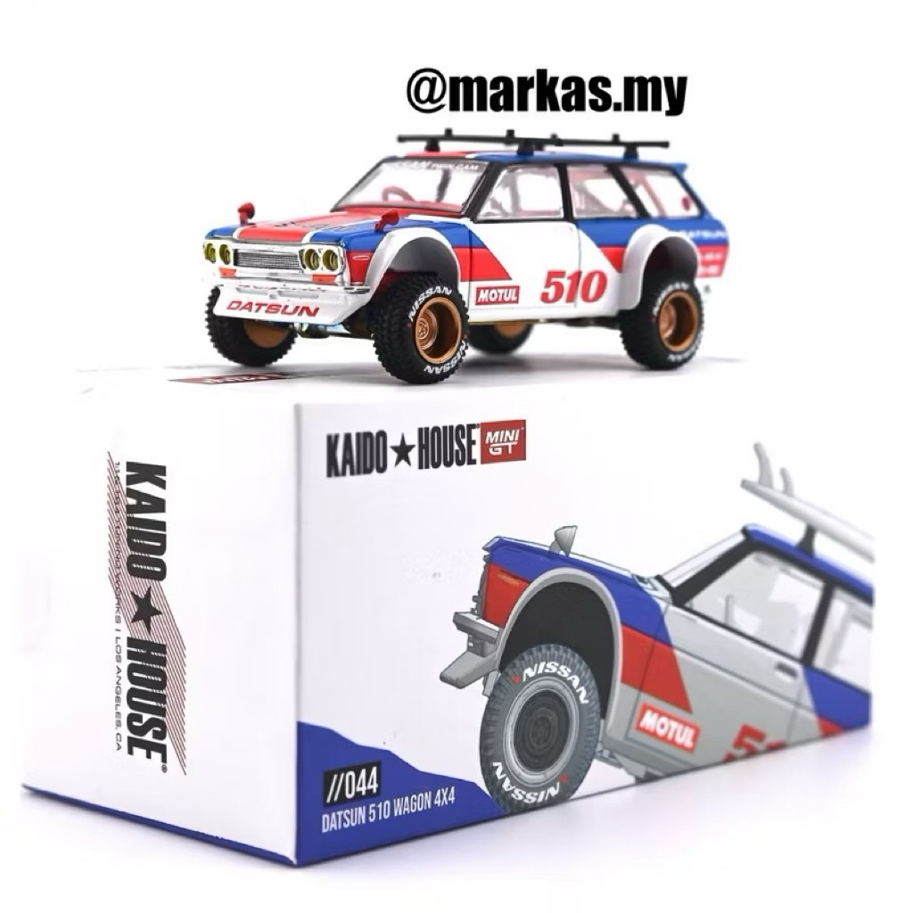 (STANDARD/CHASE) MINI GT X KAIDO HOUSE 1/64 KHMG044 DATSUN 510 WAGON SURF SAFARI BOARD WHITE