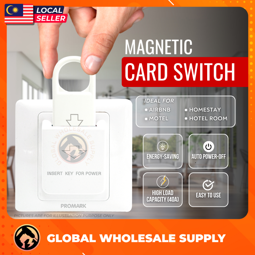 โรงแรมโรงพยาบาล Slotted Key Card สวิตช์ประหยัดพลังงาน Magnetic Card Sensor Switch แผงไฟฟ้า 240V 40A 