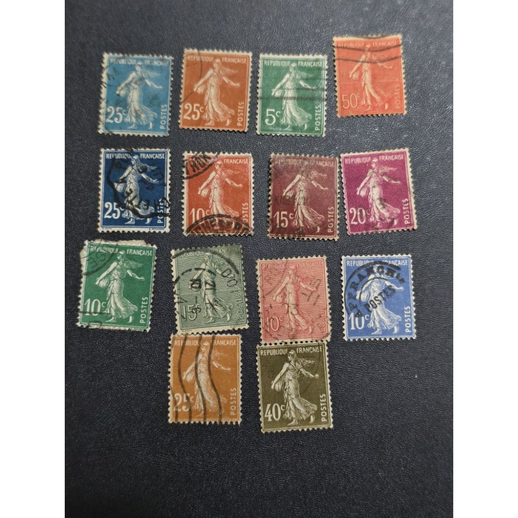 V01 แสตมป์กําหนดต้นฝรั่งเศส 1906-1931 ฉบับ 15v ผสมใช้
