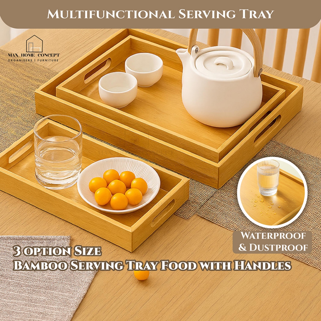 PREMIUM WOODEN SERVING TRAY FOOD TRAY CAFE TRAY COFFEE TRAY CAKE TALAM จานผลไม้