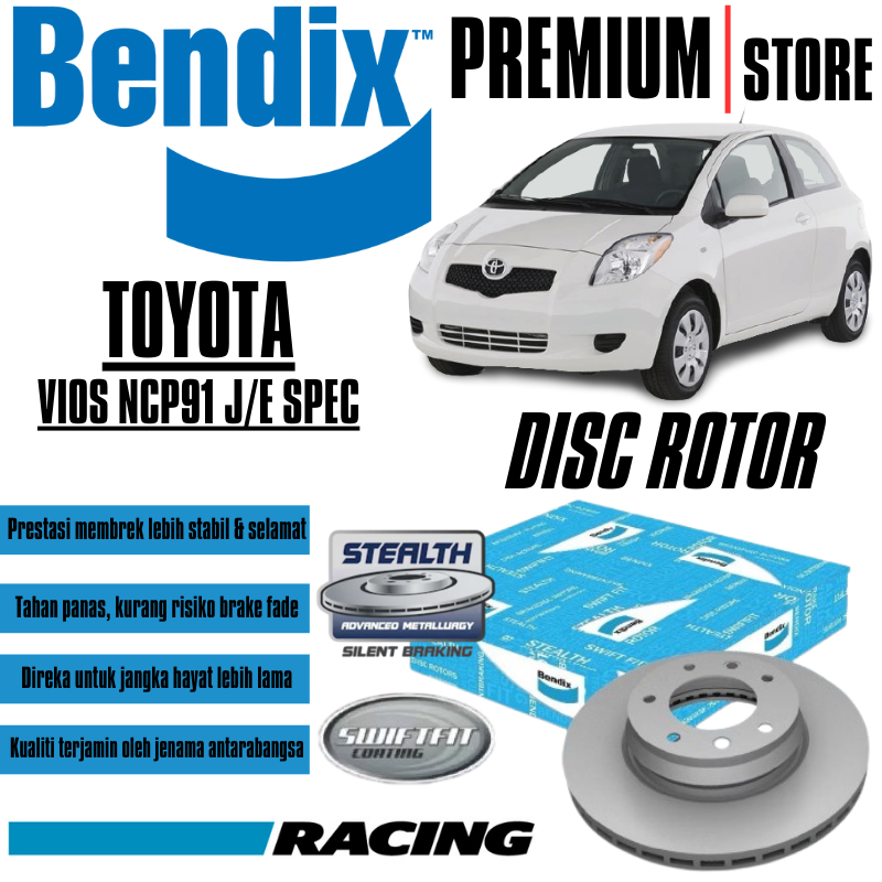Bendix Front Set Disc Rotor - Toyota Yaris NCP91 1.5L J/E 2007 BR2718