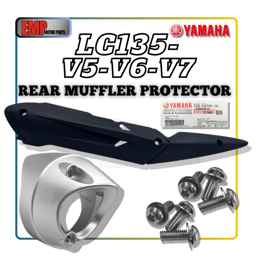 ด้านหลัง MUFFLER PROTECTOR LC135 V5 V6 V7 V8 EXHAUST COVER LC135 MUFFLER PROTECTOR EKZOS COVER สีดํา