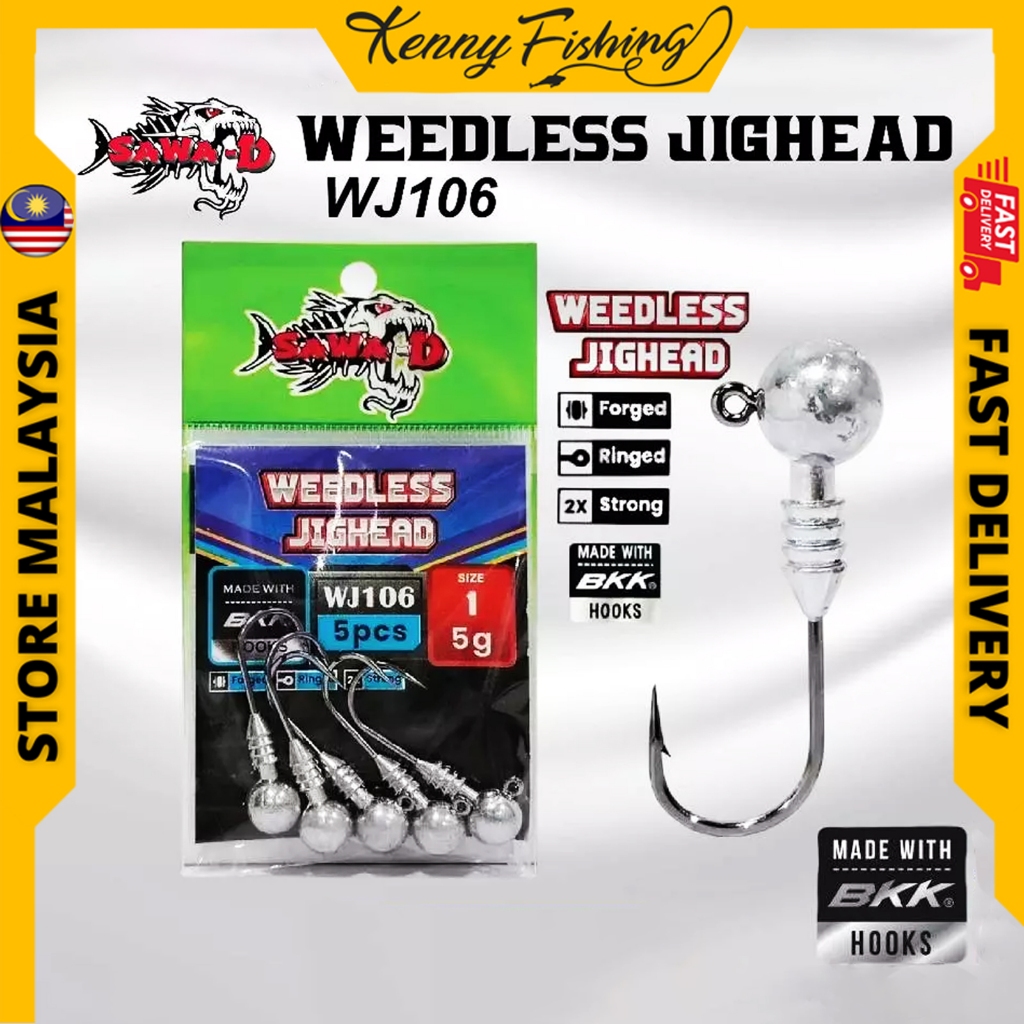 SAWA-D WEEDLESS JIG HEAD WJ106 BKK HOOKS 3.5g / 5g - ขนาด 1 / 2 / 4 BKK Fishing Hook Soft Plastic Lu