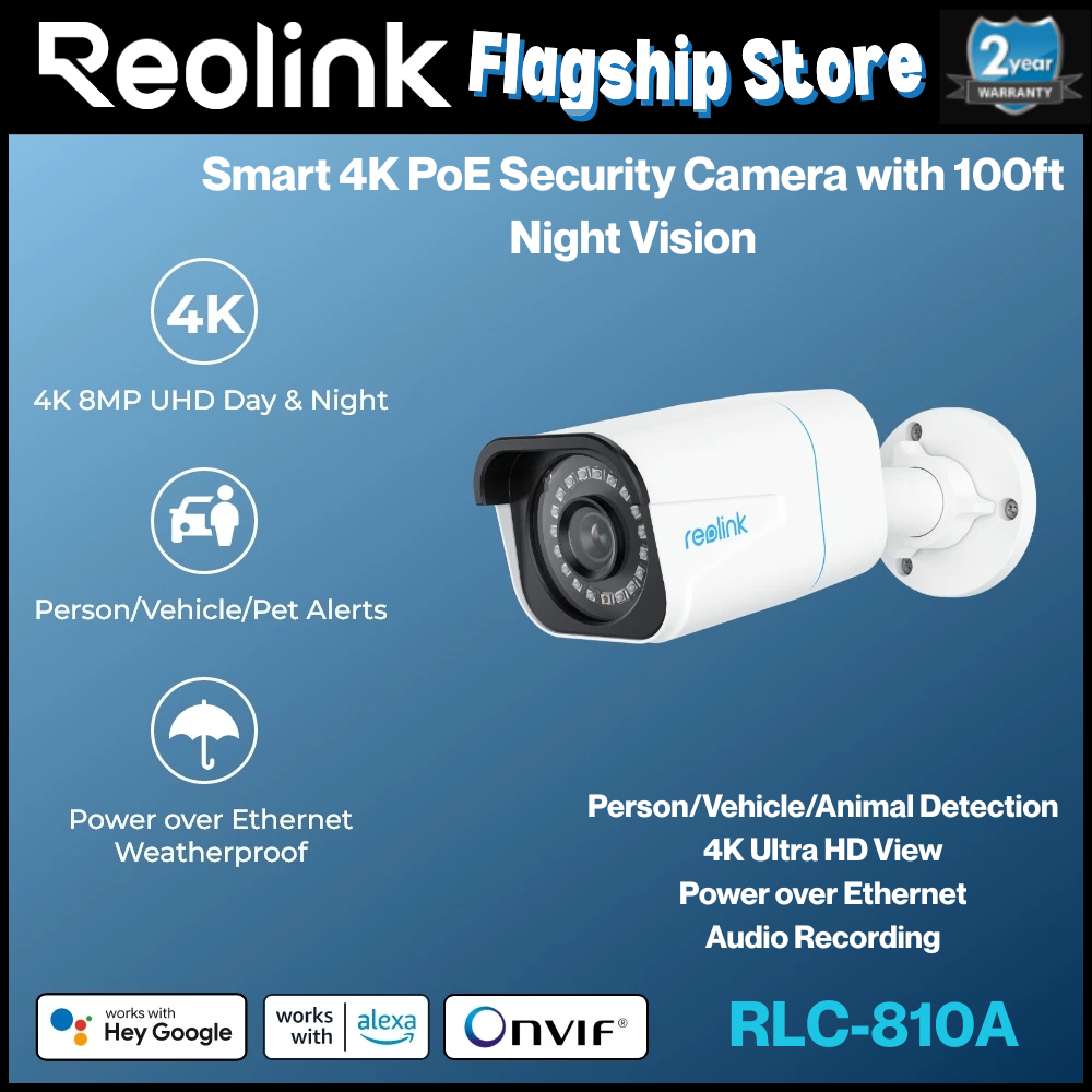 Reolink RLC-810A-4 มม.P330-2.8 มม. 4K คน/การตรวจจับยานพาหนะ PoE กล้องรักษาความปลอดภัยในร่มกลางแจ้งสภ