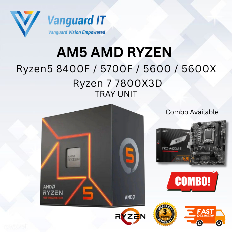 AMD RYZEN PROCESSOR AM5 TRAY UNIT [RYZEN5 8400F 7500F 7600 7600X RYZEN7 7800X3D]