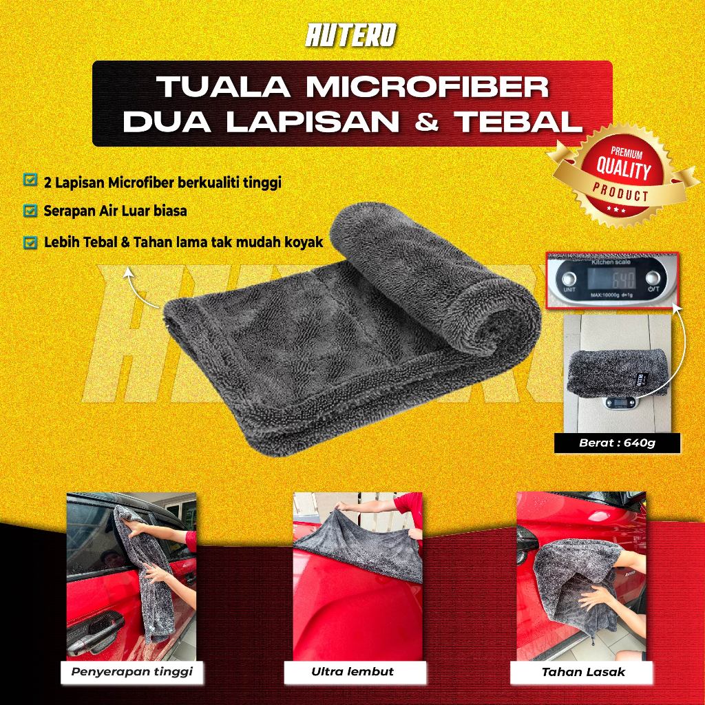 AUTERO ผ้าขนหนูไมโครไฟเบอร์ 2 ชั้น Air Tinggi Anti Calar Kain Lap Cuci Kereta
