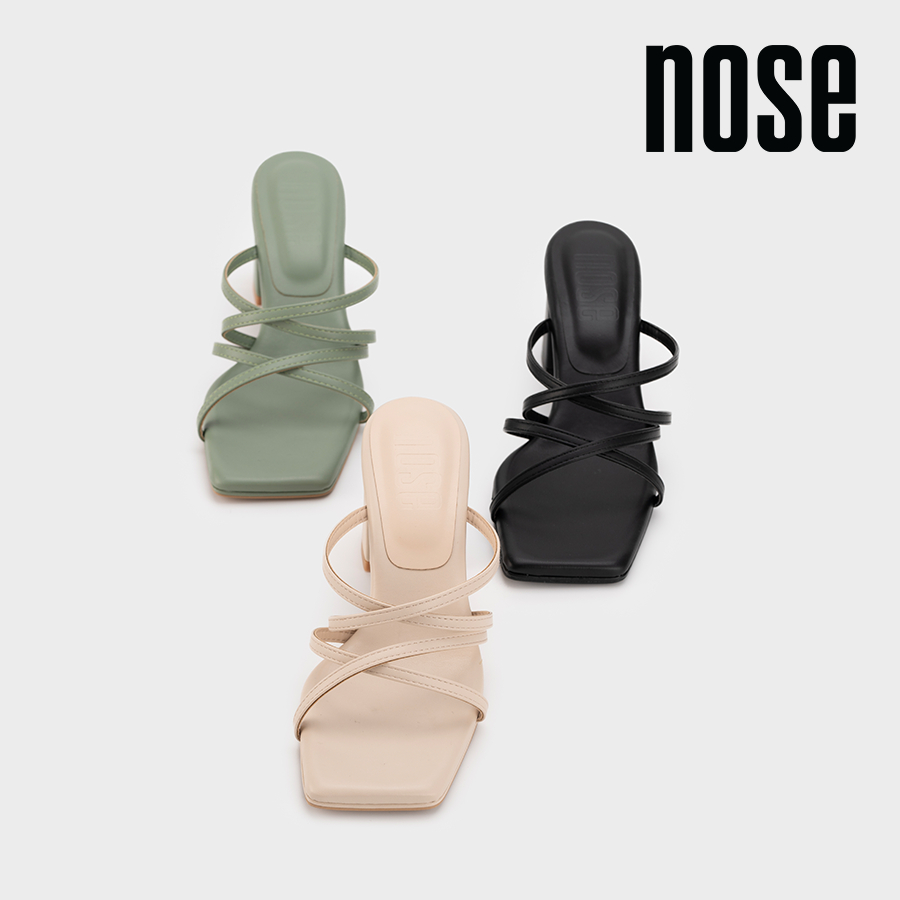 Nose Cloud 9 CloudFoam Multi-Strap Block Heel Slide Comfy Cloud 9 Heels Sandal Wanita Tumit Blok Ber