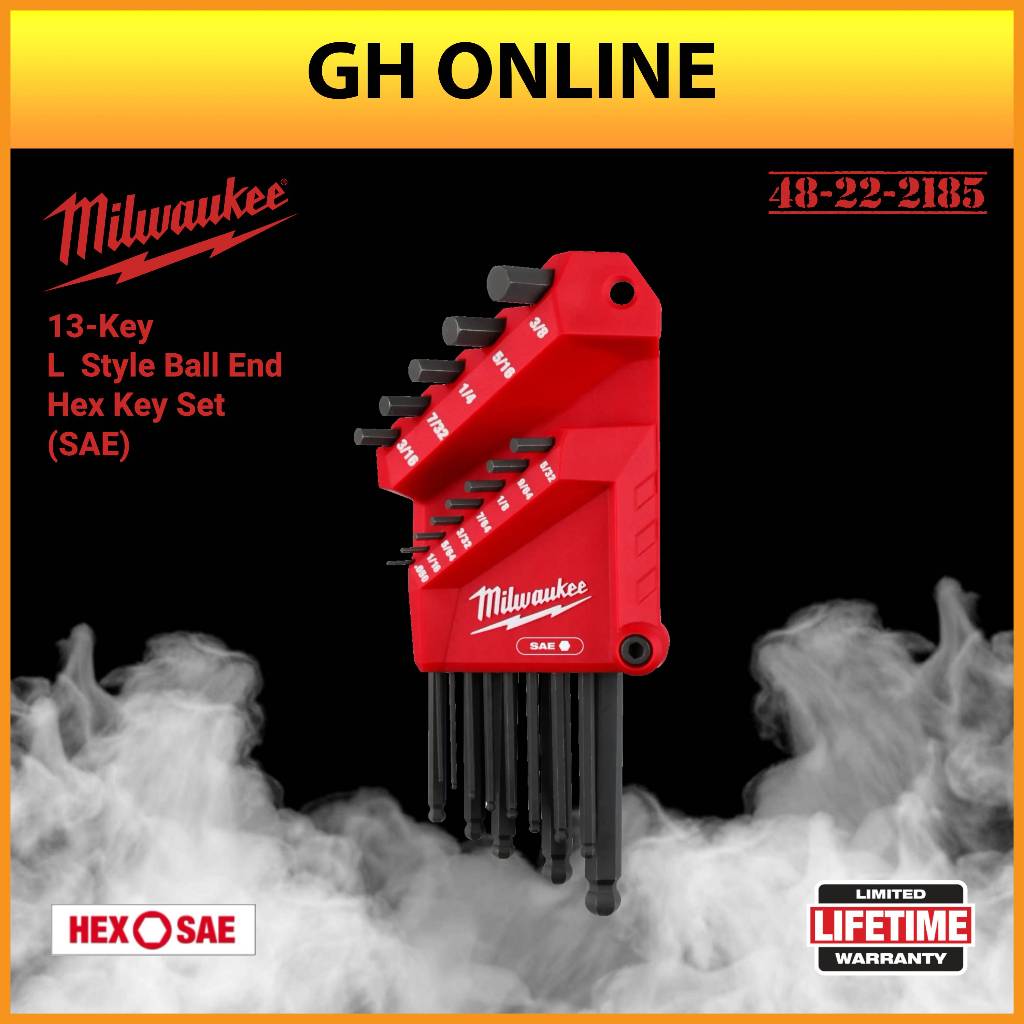 MILWAUKEE 48-22-22-185 ( SAE ) 13-KEY L-STYLE BALL END HEX KEY SET ( INCH SIZE ) ALLEN KEY SET