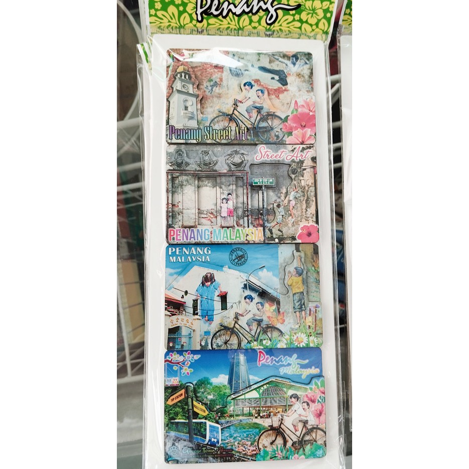 ชุด 4 ชิ้น Penang Street Art Penang คอลเลกชันของที่ระลึกตู้เย็นแม่เหล็ก