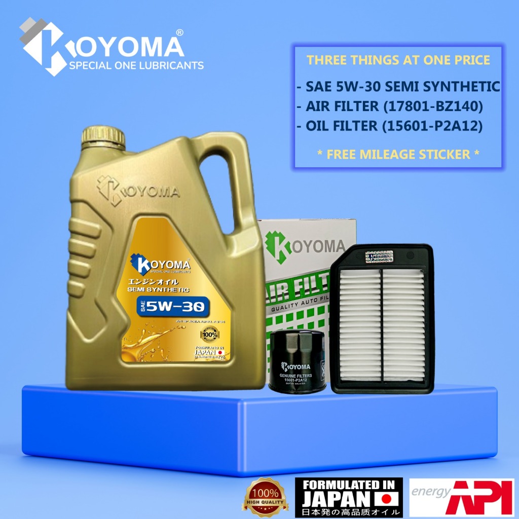 PERODUA AXIA 2017year BEZZA 1.0 OIL FILTER + AIR FILTER + KOYOMA 5W30 SEMI SYNTHETIC ENGINE OIL