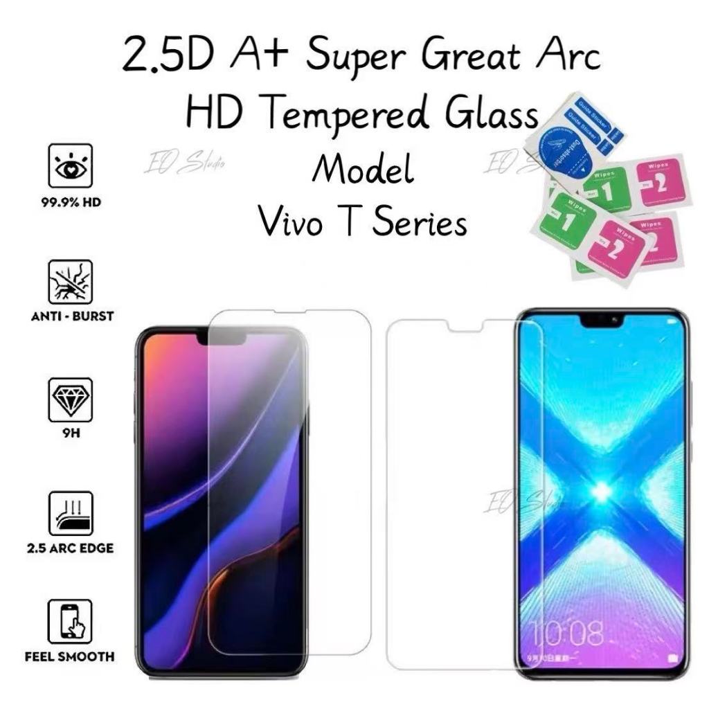 เหมาะสําหรับ Vivo T2X T1X T1 HD กระจกนิรภัยโปร่งใสสีดําแก้วมาตรฐานป้องกันแสงสีฟ้า