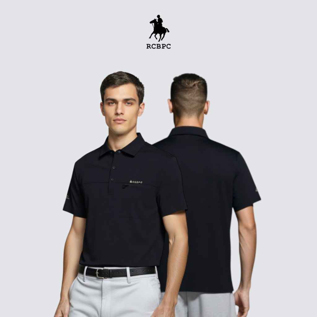 ชุดกีฬายืดคอปกแขนสั้นผู้ชาย RCBPC MTS20276 - สีดํา