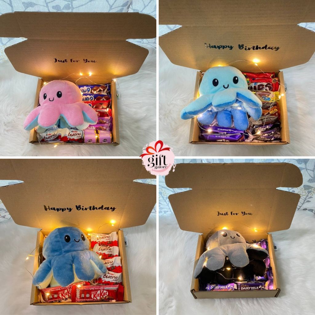 Box Octopus Plushie Birthday Suprise Box Hadiah Untuk Lelaki ฟรี Wish Card