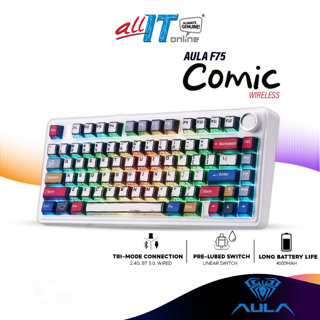 AULA F75/F75 Max Wireless 75% Mechanical Gaming Keyboard พร้อมปุ่มกดการ์ตูน, Tri-Mode, โครงสร้างปะเก