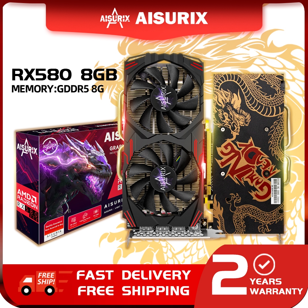 AISURIX RX580 8GB ยี่ห้อใหม่กราฟิกการ์ด AMD Radeon คอมพิวเตอร์ GPU การ์ดสําหรับเล่นเกมทํางาน Office