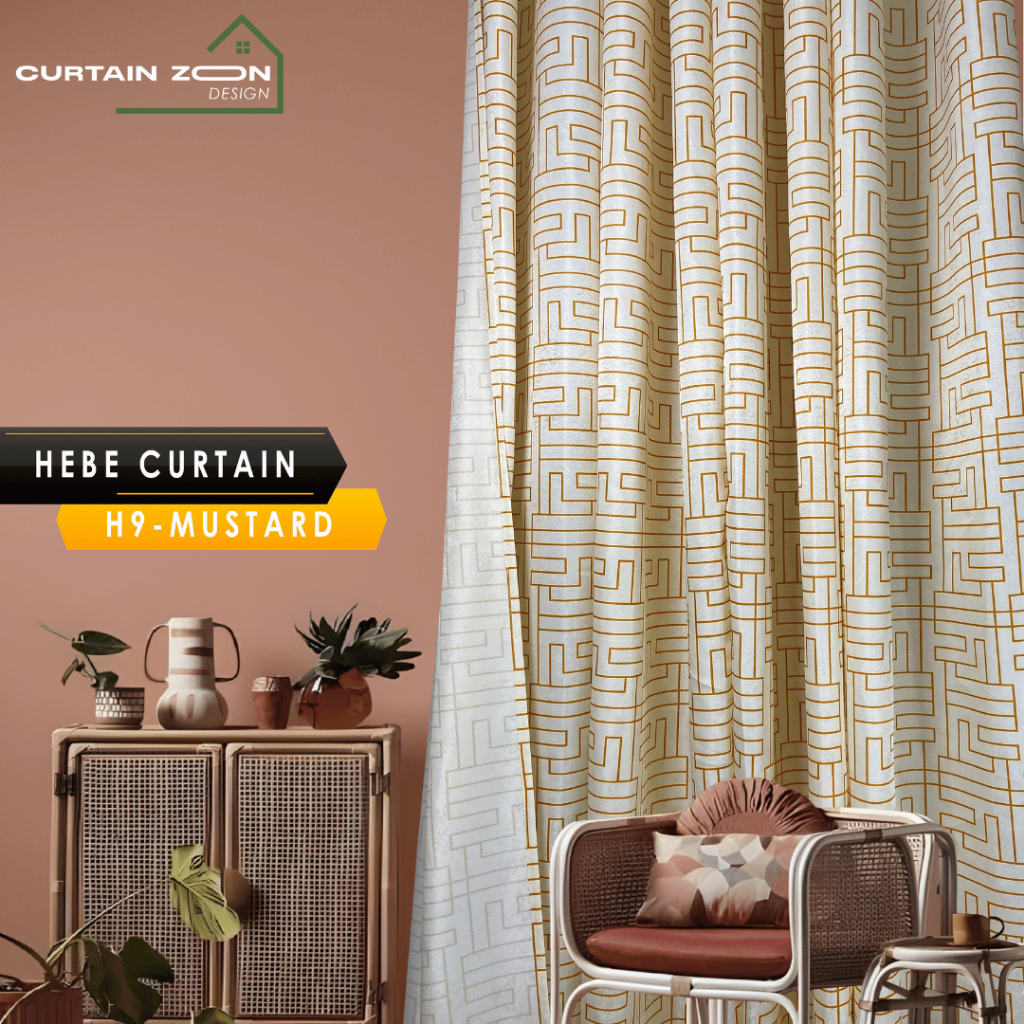 CURTAIN_ZOON H9 Mustard Hebe Hook/Eyelet Flower Curtain (170cm-220cm)