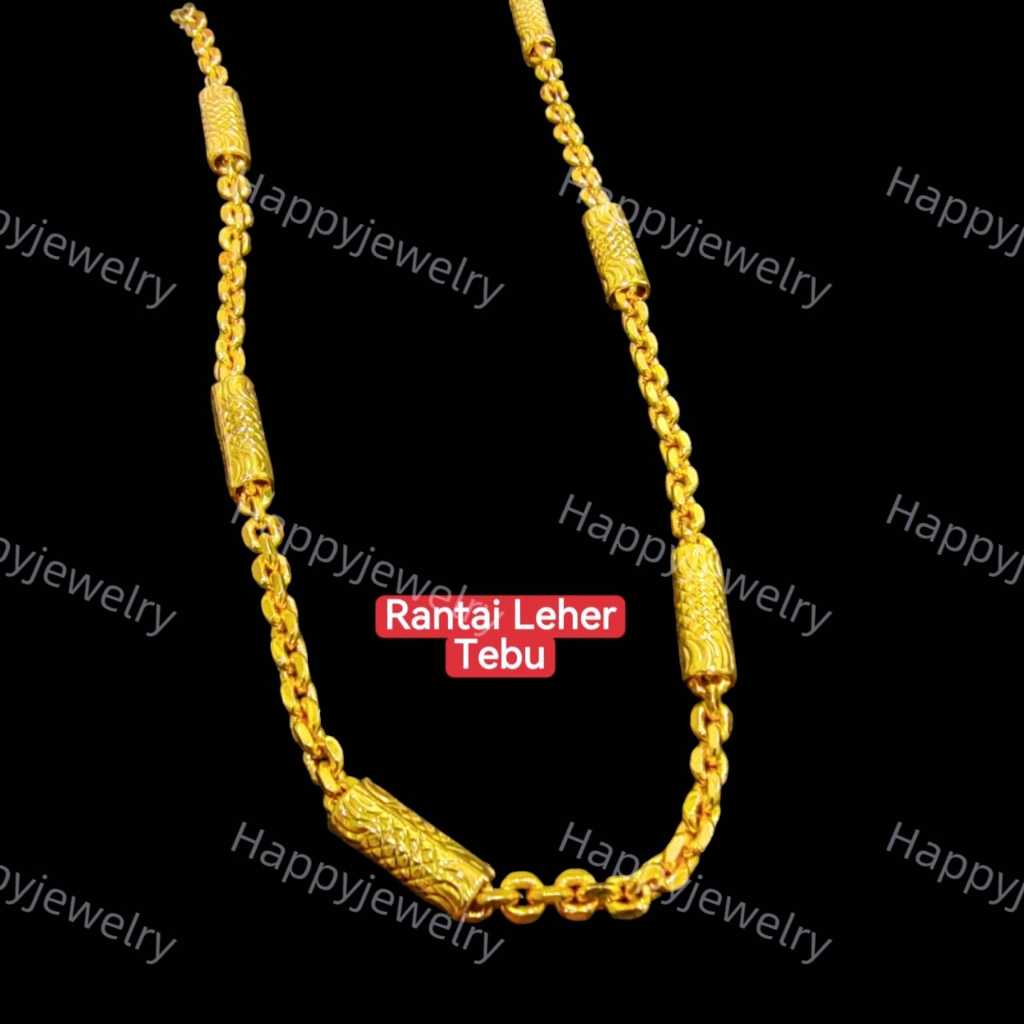 Rantai Leher Tebu Pintal 24K 60cm 70cm Gold Plated Necklace Bamboo