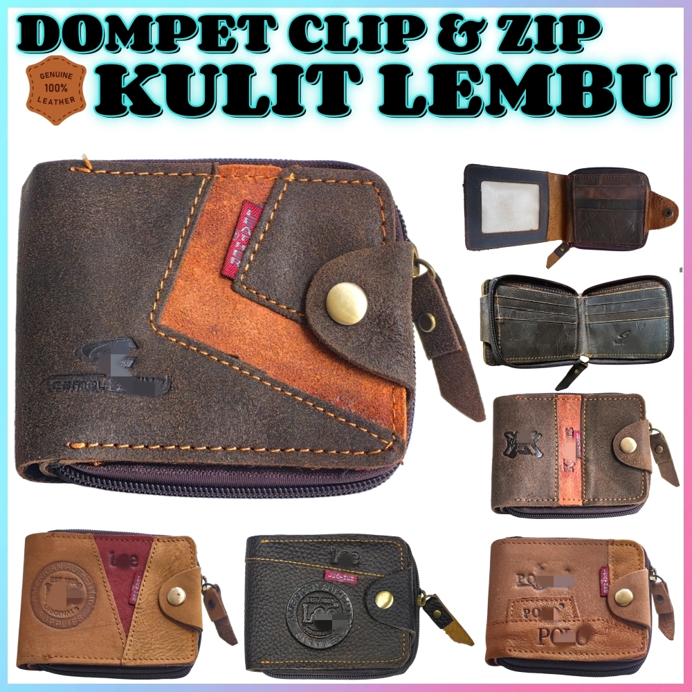 ZIP&CLIP WALLET 100% Cowhide Lelk Wallet GOOD QUALITY 100% SOFT LEATHER ZIP AND CLIP WALLET ONCE BAP