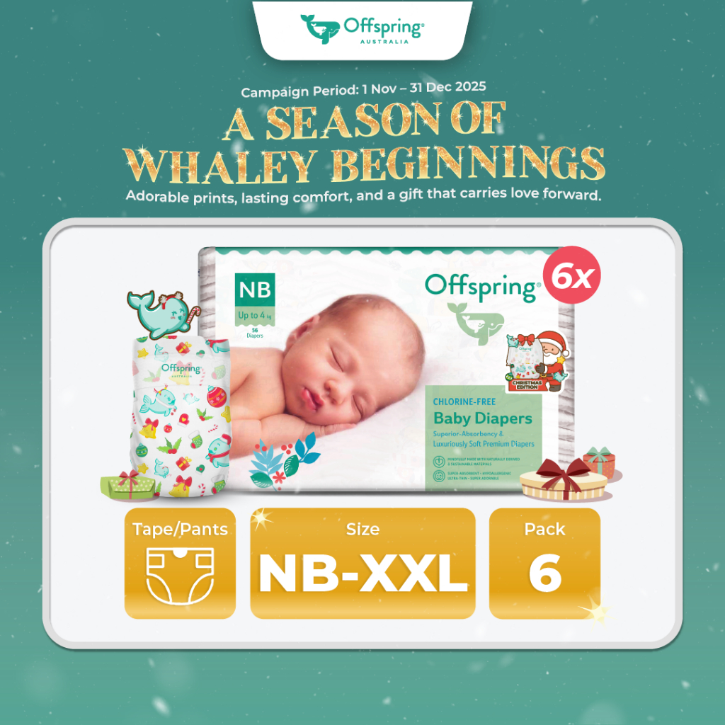 Offsprings Limited Edition Whaley Season" เทปผ้าอ้อมแฟชั่น/กางเกง - NB/S/M/L/XL/XXL [6 แพ็ค]