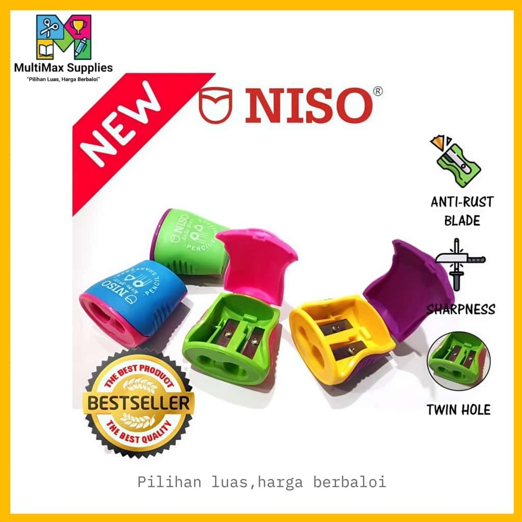 กบเหลาดินสอ Niso Twin-Hole/Double-Hole Shapener - หลากสี SP131 / Pengasah Pensel Stationery