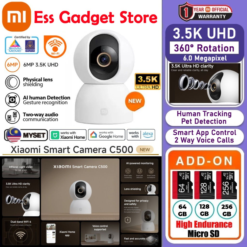 [ใหม่] Xiaomi Smart Camera 360 C500 3.5K 6MP Human Tracking Pet Detection 2 Way Voice Smart App Cont