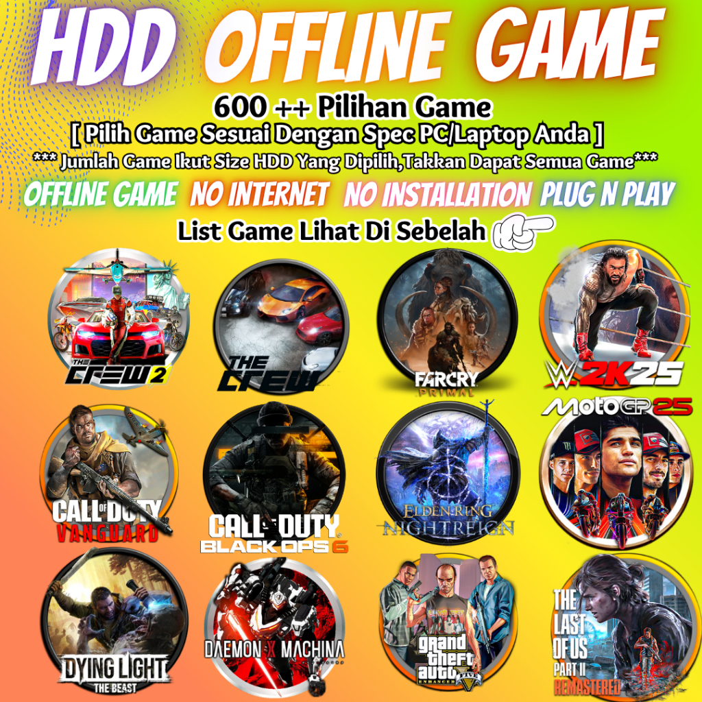 HDD GAMES PC LAPTOP DYING LIGHT BEAST THE CREW 2 CALL OF DUTY SILENT HILL f[เกมออฟไลน์] PC PLUG N PL