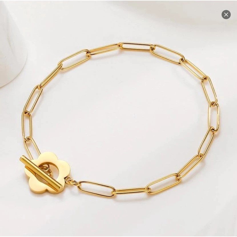 18K TITANIUM STEEL DAISY FLOWER BRACELET GOLD GOLD GOLD GOLDEN NON GELANG TANGAN ANTI KARAT GELANG