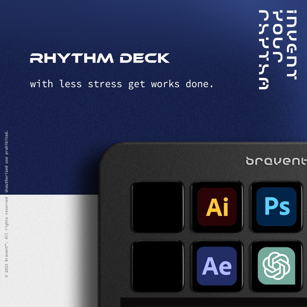 Bravent Rhythm Deck ปุ่มลัดควบคุม CapCut, Photoshop & Excel MY Warranty