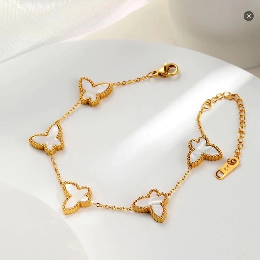 18K TITANIUM STEEL WHITE BUTTERFLY BRACELET GOLD GOLD GOLDEN NON GELANG TANGAN ANTI KARAT GELANG