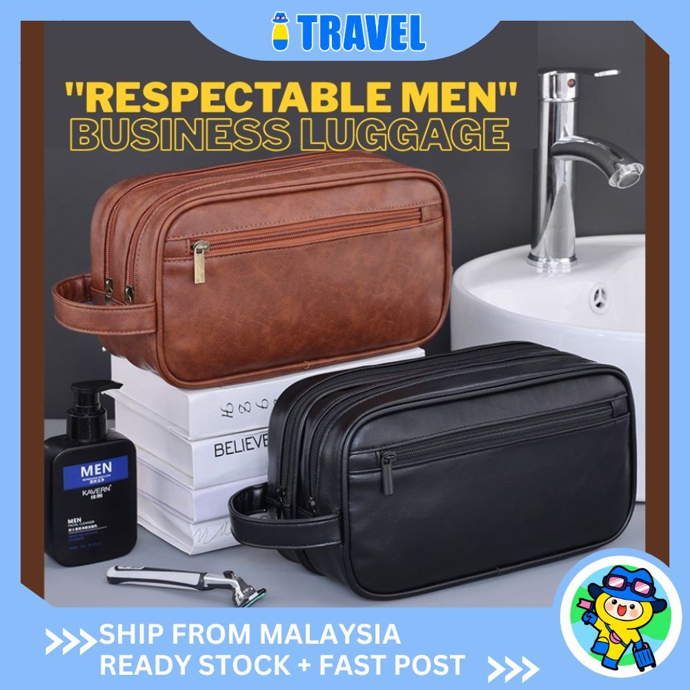 ITRAVEL 2344 Double Layer Men Premium Travel อุปกรณ์อาบน้ํากันน้ํา PU Bag Kosmetik Mekap Beg
