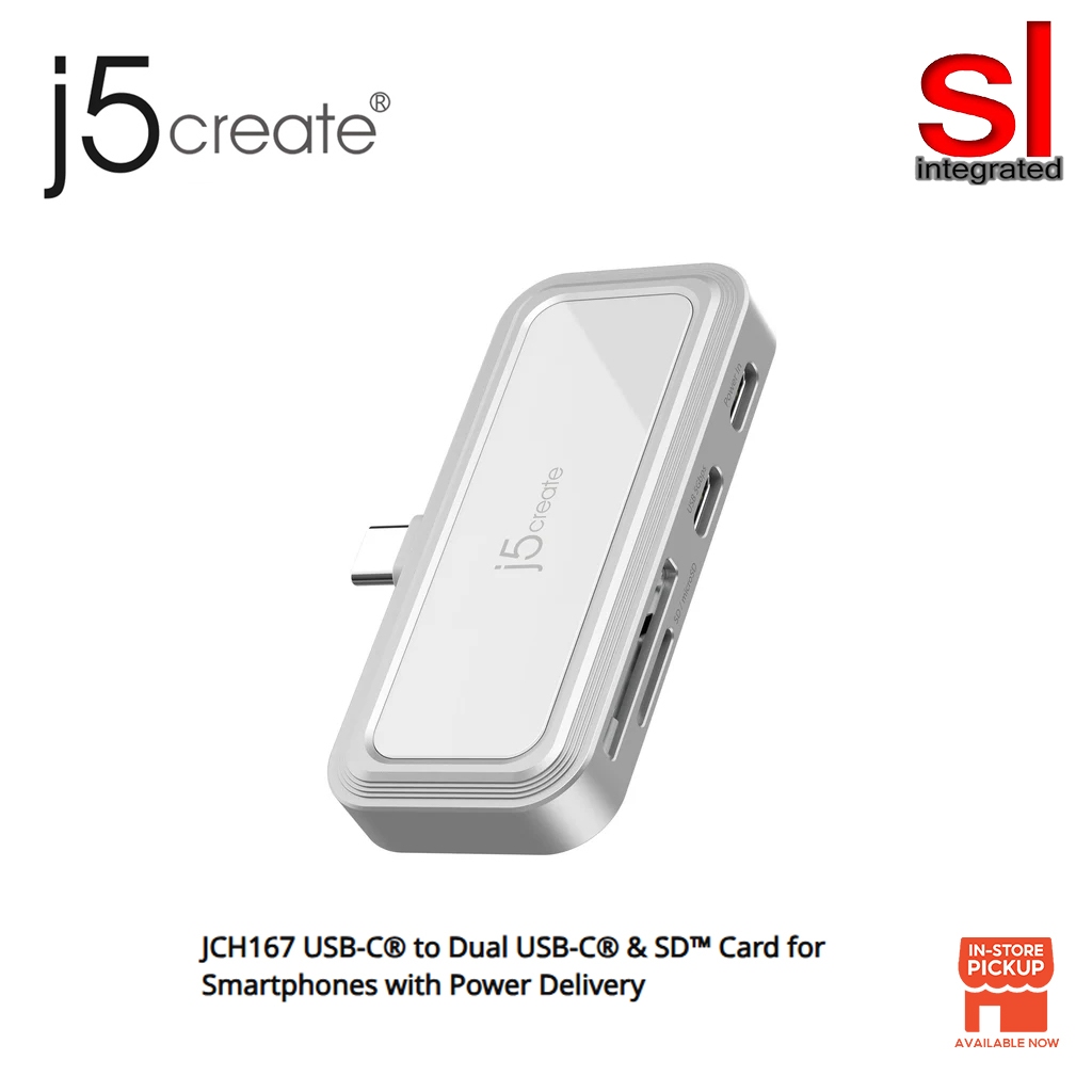 J5create การ์ด USB-C เป็น Dual USB-C & SDTM สําหรับสมาร์ทโฟนพร้อม Power Delivery (สีขาว)(JCH167)