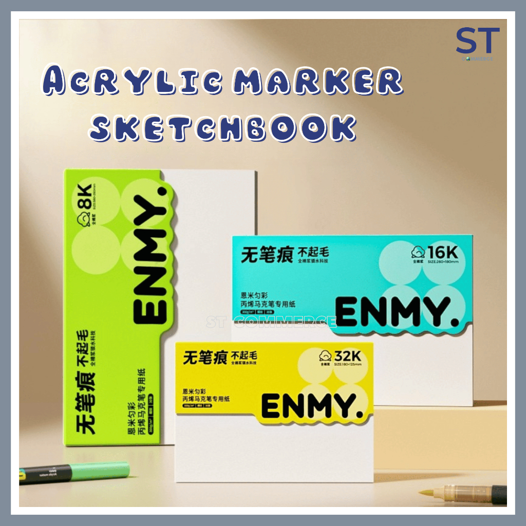 ENMY อะคริลิค Marker Sketchbook 300GSM Cotton Pulp กระดาษวาดภาพ 8K Bleedproof Art Pad สําหรับนักเรีย