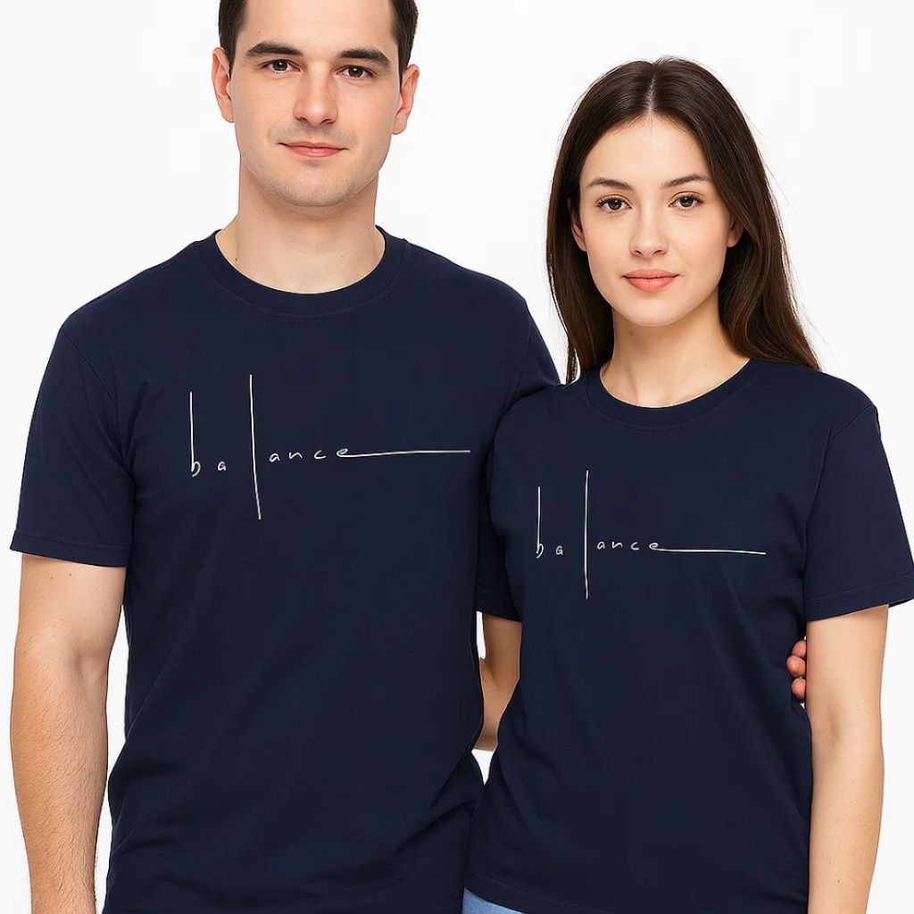 เสื้อยืดคอกลมลําลอง Unisex พร้อมเรขาคณิต "Balance" DTF พิมพ์ฤดูร้อนกลางแจ้ง Tee