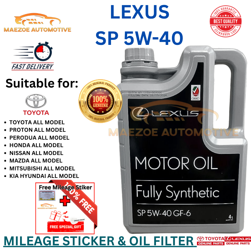 Lexus 5W40 API-SN น้ํามันเครื่องสังเคราะห์แท้ 4L + กรองน้ํามัน Toyota Honda Proton Perodua Lexus