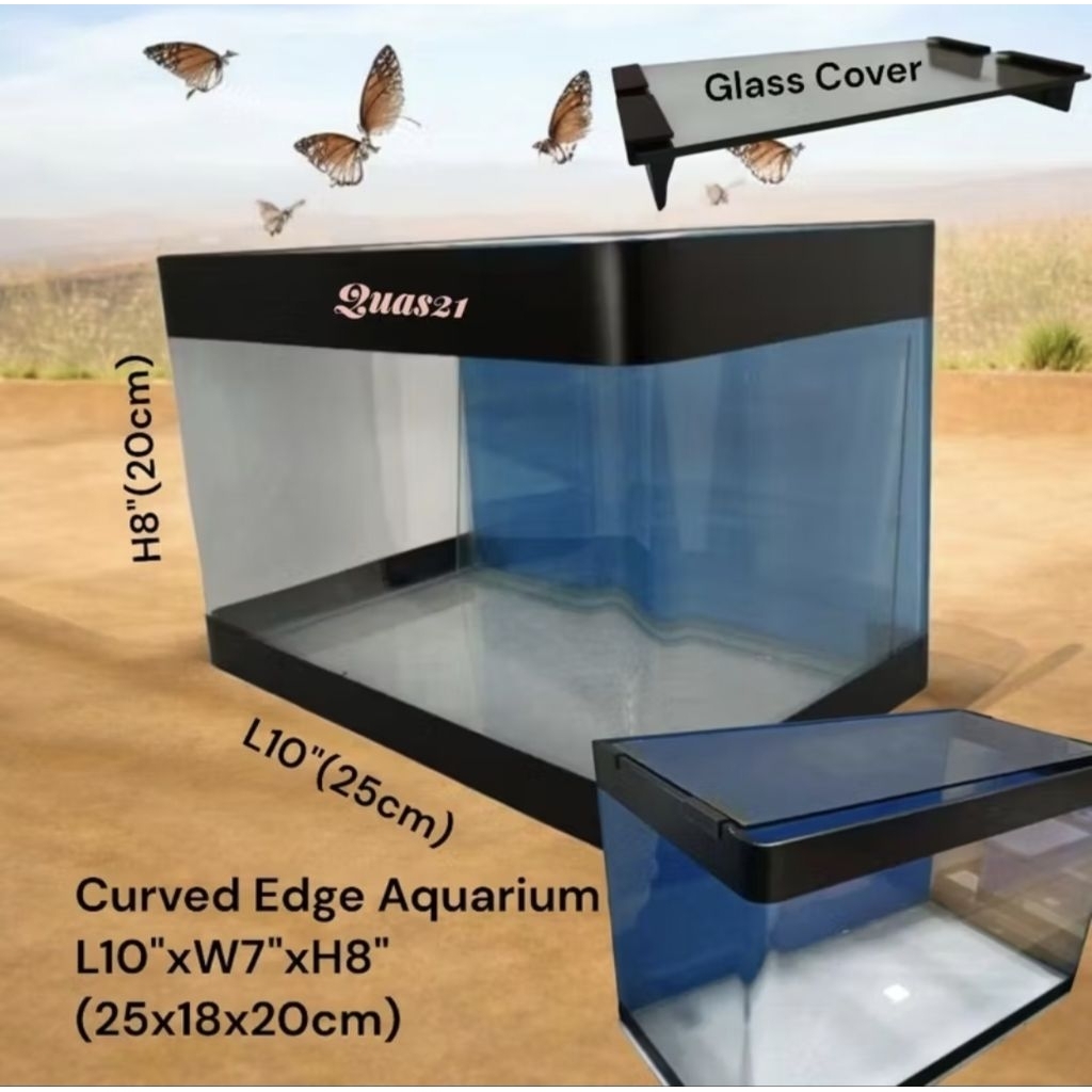 ตู้ปลาขอบโค้ง L10"xW7"xH8"- Akuarium Sisi Bulat (25x18x20cm)
