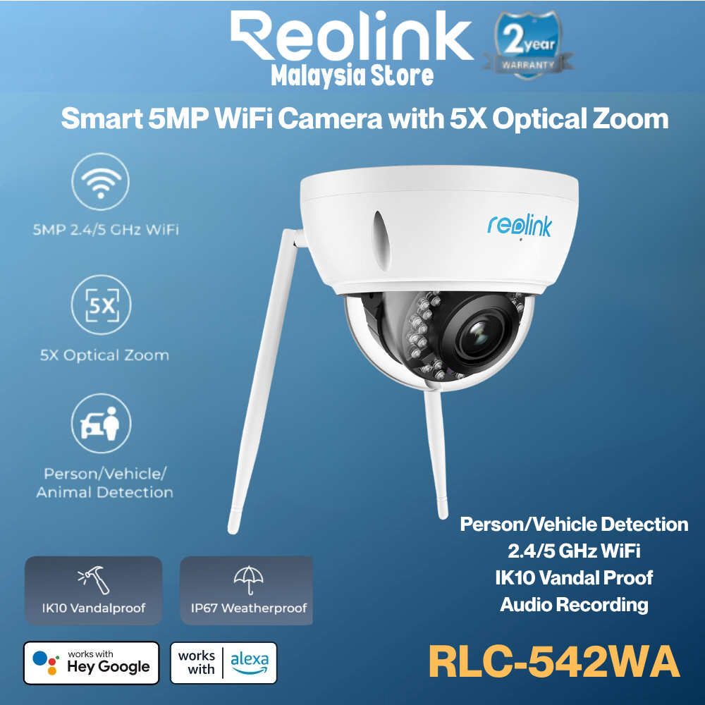 Reolink RLC-542WA 5x ซูมออปติคัล 5MP WiFi Dual Band Smart Person Alerts Vandal Proof Water Proof
