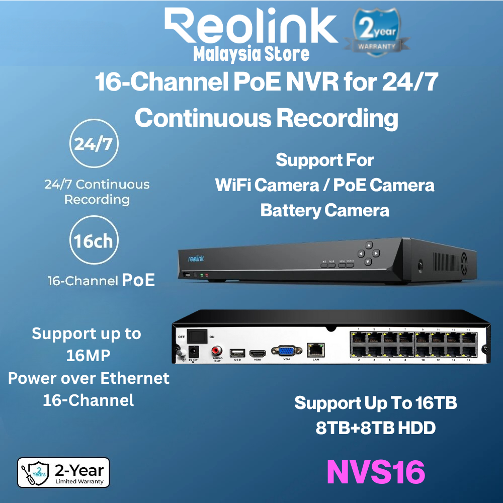 Reolink NVS16/RLN16-410 4K 16-Channel 5MP/8MP/16MP PoE WiFi Security NVR 24/7 บันทึกที่เชื่อถือได้ E