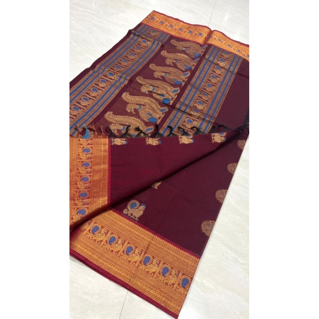 สินค้ามาใหม่ GRAND PALLU KANCHI COTTON SAREES พร้อมการวิ่ง BLOUSE