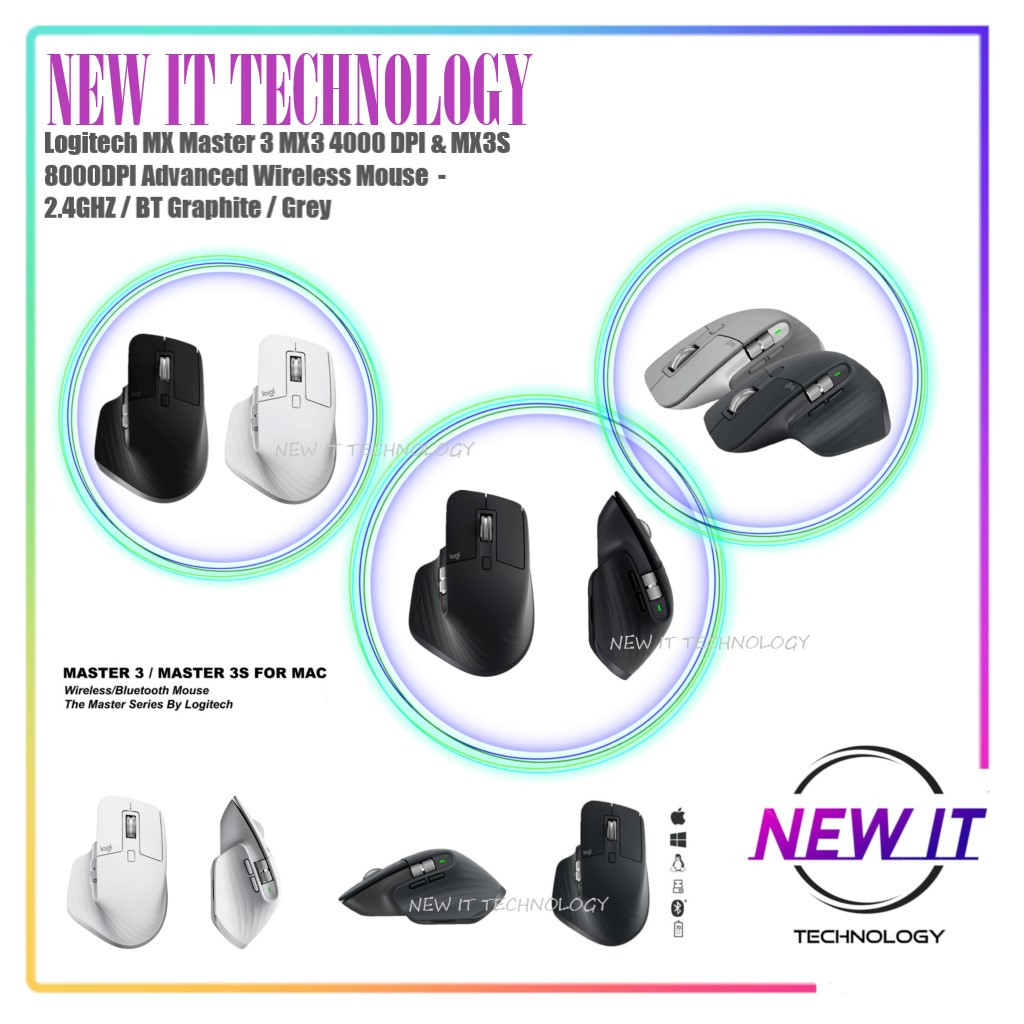 Logitech MX Master 3 MX3 4000DPI & 4 MX4 8000DPI & MX3S 8000DPI เมาส์ไร้สายขั้นสูง - 2.4GHZ / BT Gra