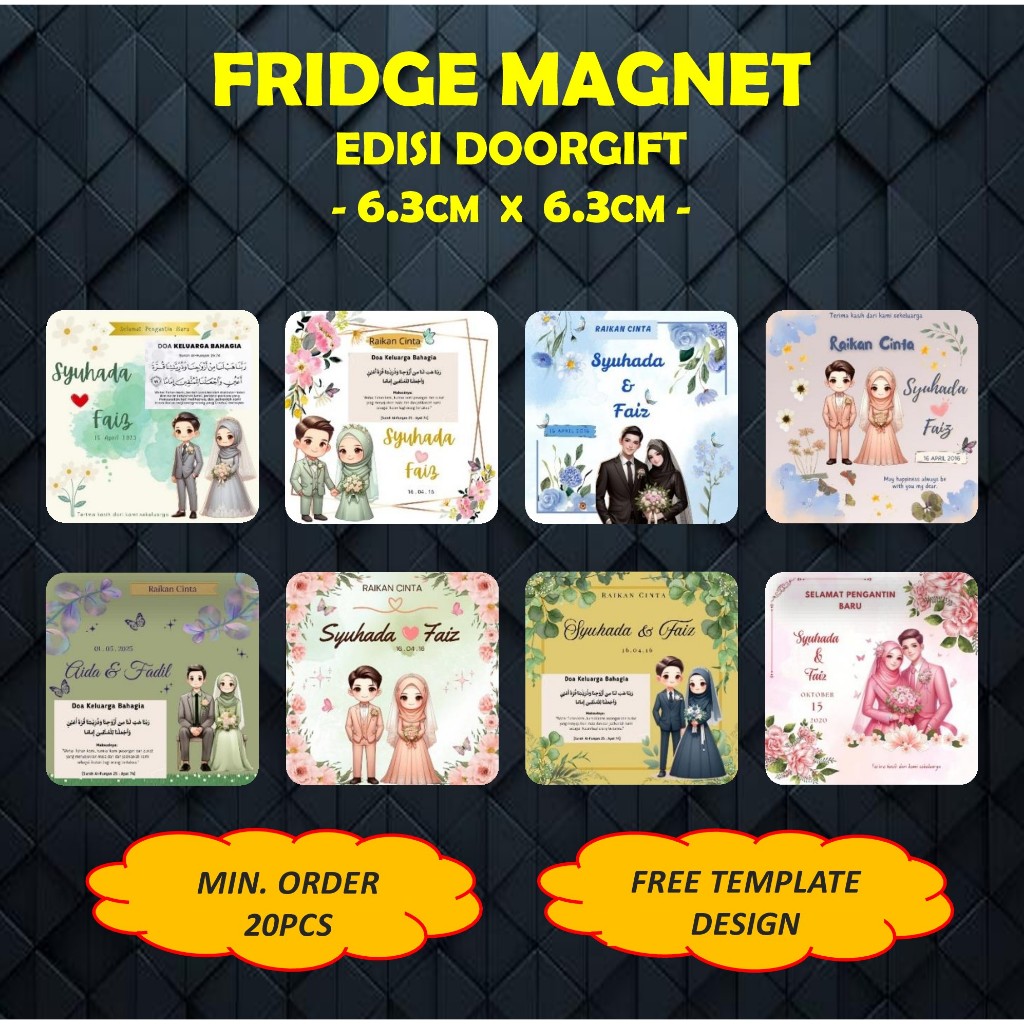 [สั่งซื้อขั้นต่ํา 20 ชิ้น] MUSLIM WEDDING DOORGIFT FRIDGE MAGNET SQUARE SHAPE 6.3CM X 6.3CM