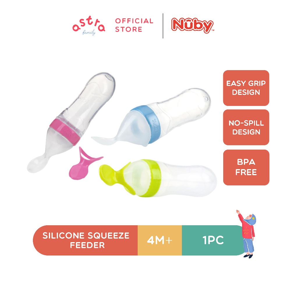 Nuby Garden Fresh ซิลิโคนบีบ Feeder พร้อม 2 ช้อน PP Cover 4m+ NB5459