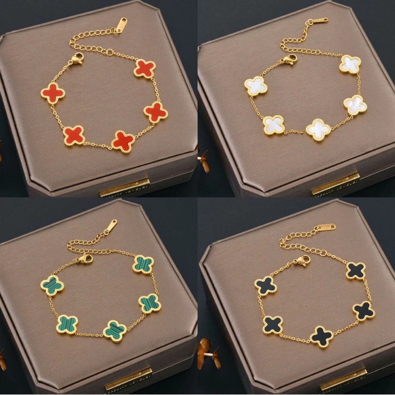 CLOVER BRACELET GELANG 18K TITANIUM STEEL GOLD GOLD GOLD GOLD GOLD NON RUST GELANG TANGAN สแตนเลส