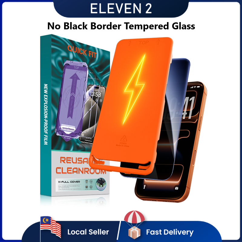 Eleven2 ไม่มีชายแดนสีดํา 9H คลุมทั้งหมด 2.5D กระจกนิรภัยฝุ่นฟรีชุดติดตั้งสําหรับ iPhone 17 16 15 Pro