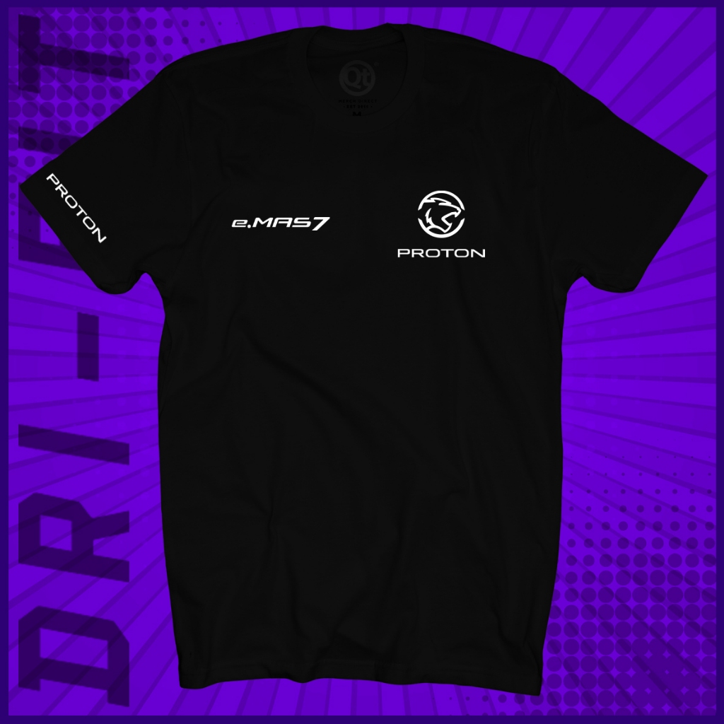 ใหม่ PROTON EMAS 7 E MAS LOGO EV ELECTRIC VEHICLE รถกลมคอแขนสั้น 100% COTTON เสื้อยืด 160GSM UNISEX
