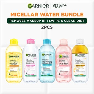 Garnier Makeup Remover Micellar Water (400mlx2) | Pink/Blue Salicylic/Vitamin C/Rose/Oil-Infused/Peeling | Remove Makeup