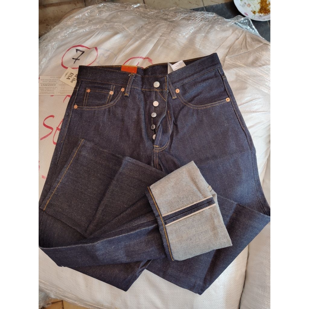 กางเกงยีนส์ผู้ชาย vintage 501 kepaala kain 15oz ทรงตรงพรีเมียม