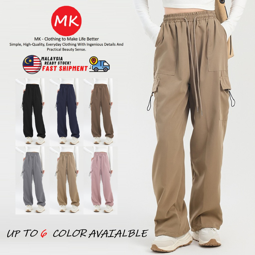 Baju Raya 2026 MK PANTS WOMEN CARGO PANTS Multi-Pocket Drawstring Cargo กางเกงผู้หญิง seluar kargo p