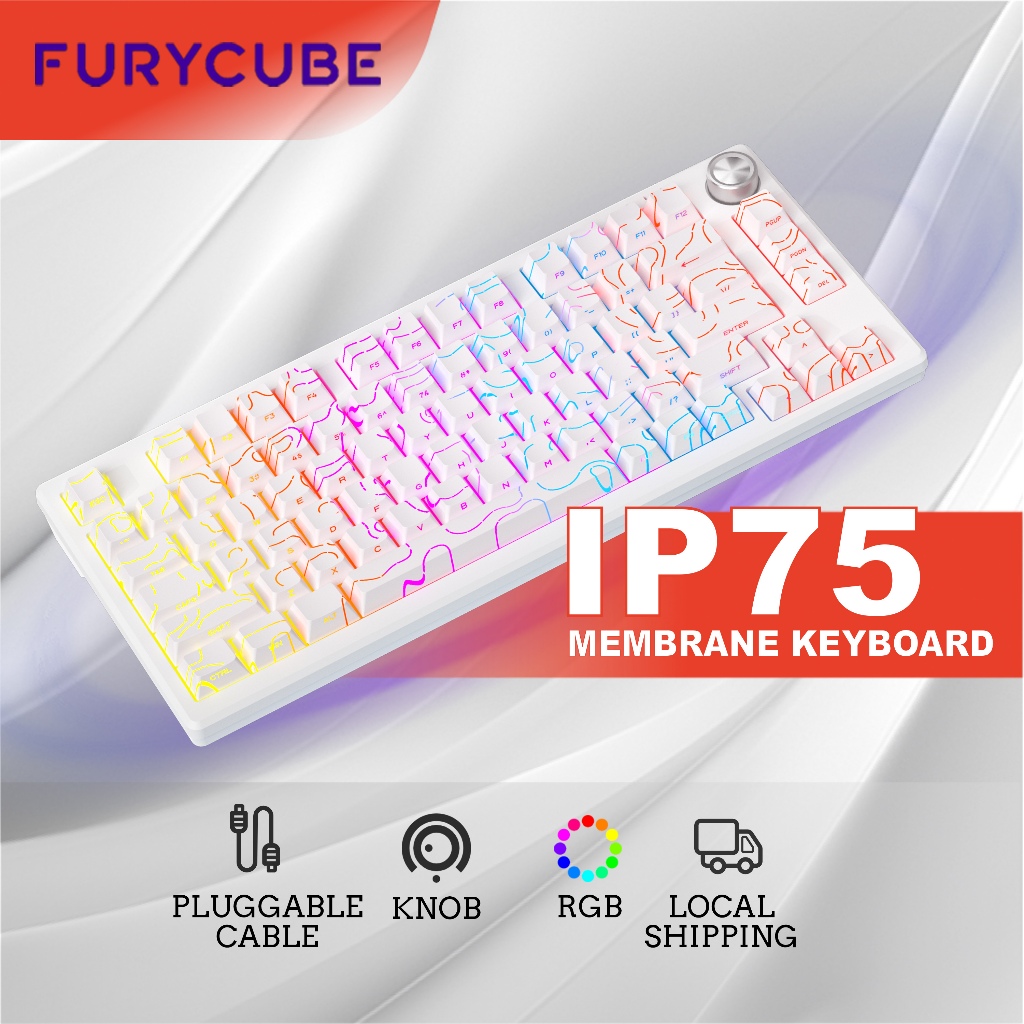 FURYCUBE IP75 คีย์บอร์ดเมมเบรน 75% เค้าโครงลูกบิดควบคุมคีย์บอร์ดเกม RGB